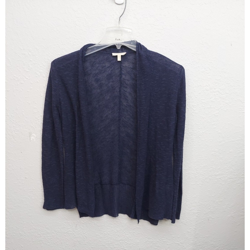 Eileen Fisher Cardigan Sweater Womens Small Blue Open Front Cotton Linen Slits